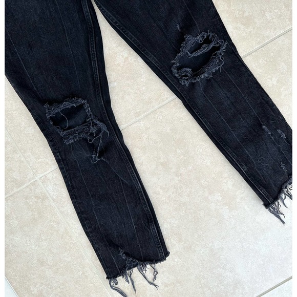 Abercrombie & Fitch Curve Love High Rise Black Distressed Mom Jeans - Picture 8 of 12